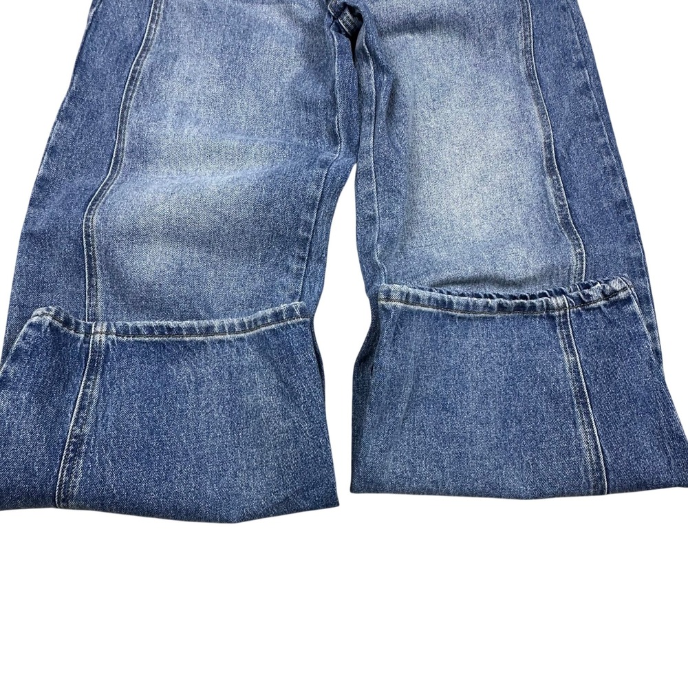 Flamingals Wide Leg Paneled Jeans Medium Wash High Rise Baggy Denim Blue Y2K - Picture 4 of 12